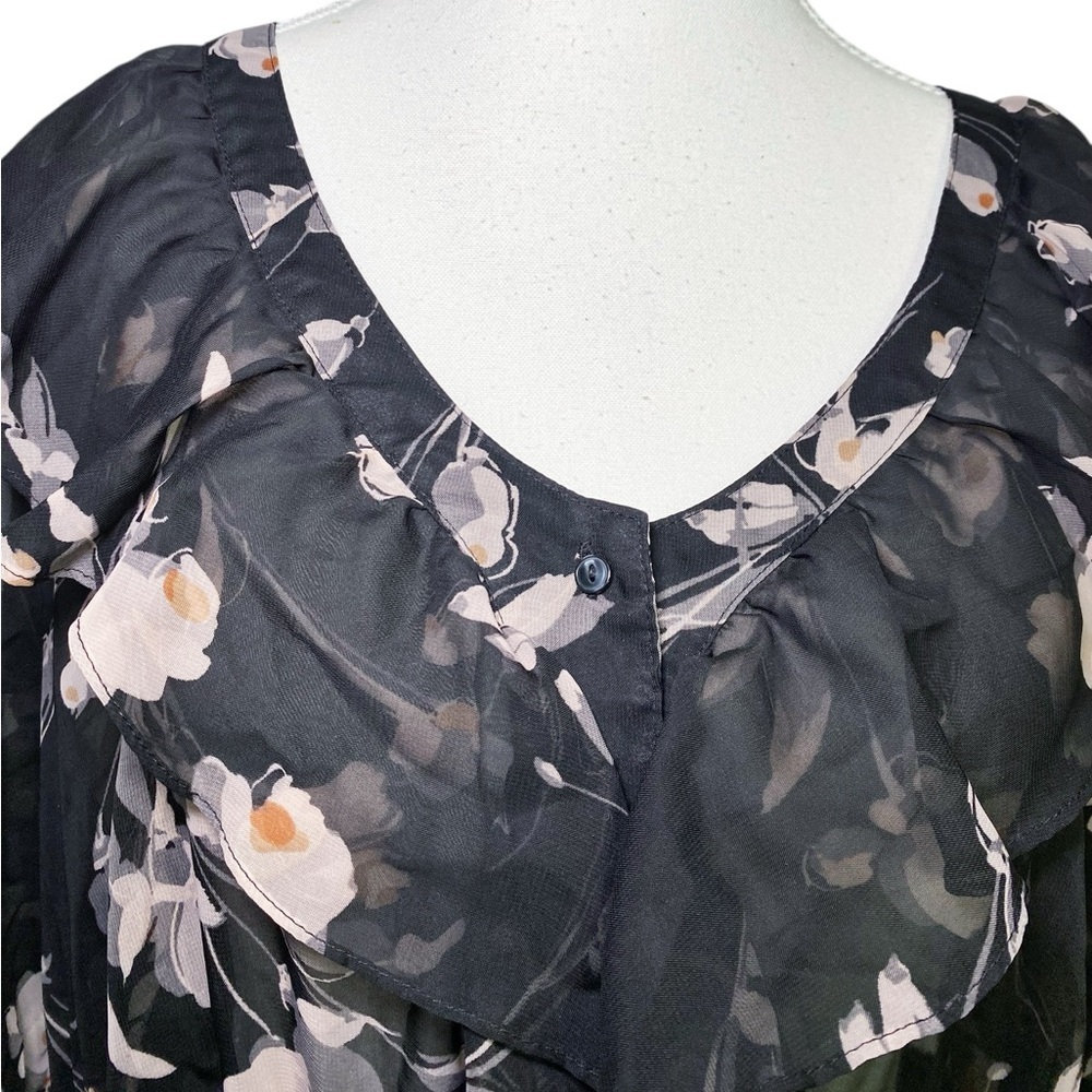 Lauren Conrad Whimsigoth Floral Black Sheer Overlay Mini Long Sleeve Dress - Picture 4 of 16